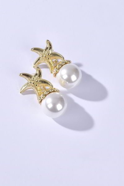 Piggu Deniz Yıldızı Motifli İnci Küpe Altın Rengi