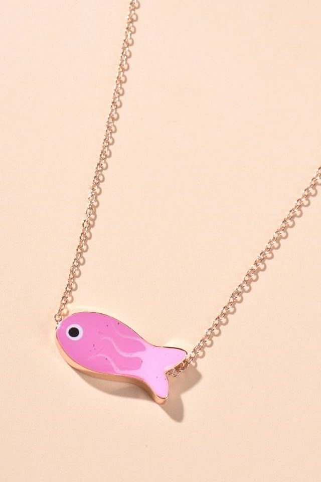 Piggu Hayvan Figürlü Zincir Kolye (Rose) Pembe Sedef Balık