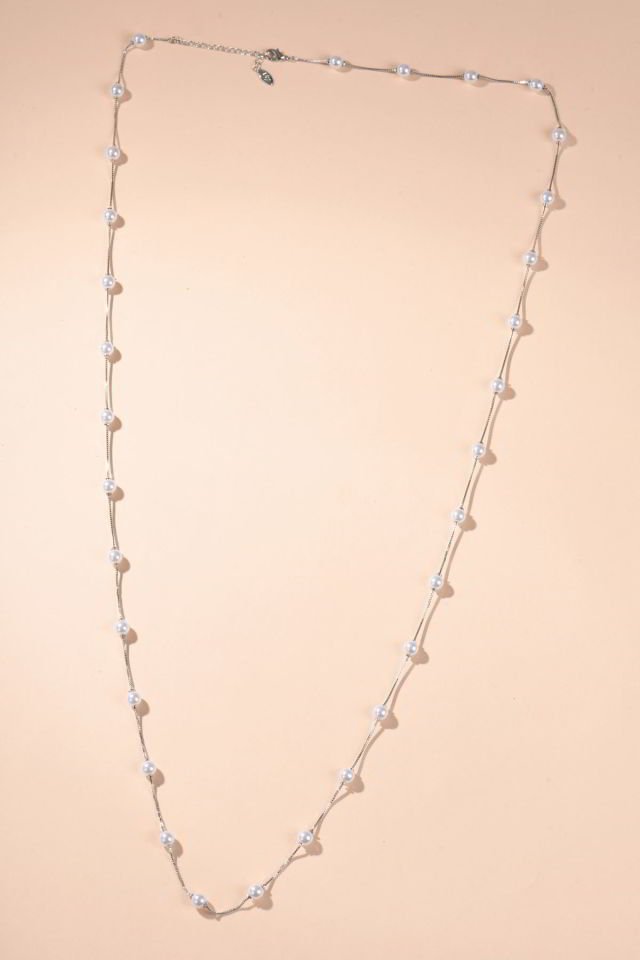 Piggu İthal 90 cm İncili Kolye (Gümüş)