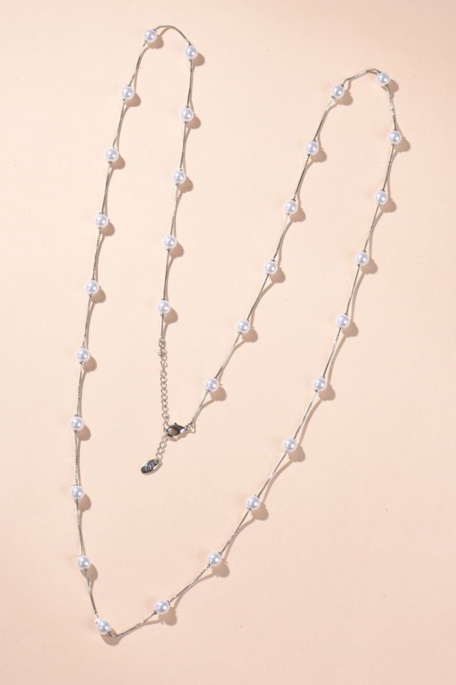 Piggu İthal 90 cm İncili Kolye (Gümüş)