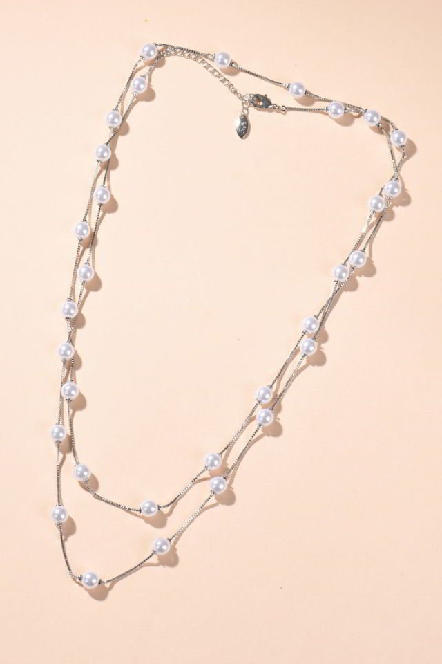 Piggu İthal 90 cm İncili Kolye (Gümüş)