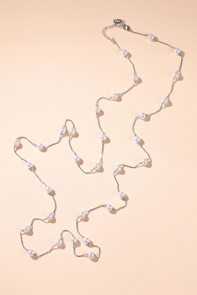 Piggu İthal 90 cm İncili Kolye (Gümüş)