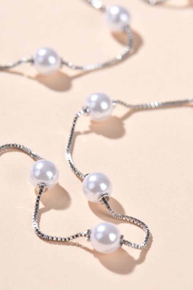 Piggu İthal 90 cm İncili Kolye (Gümüş)